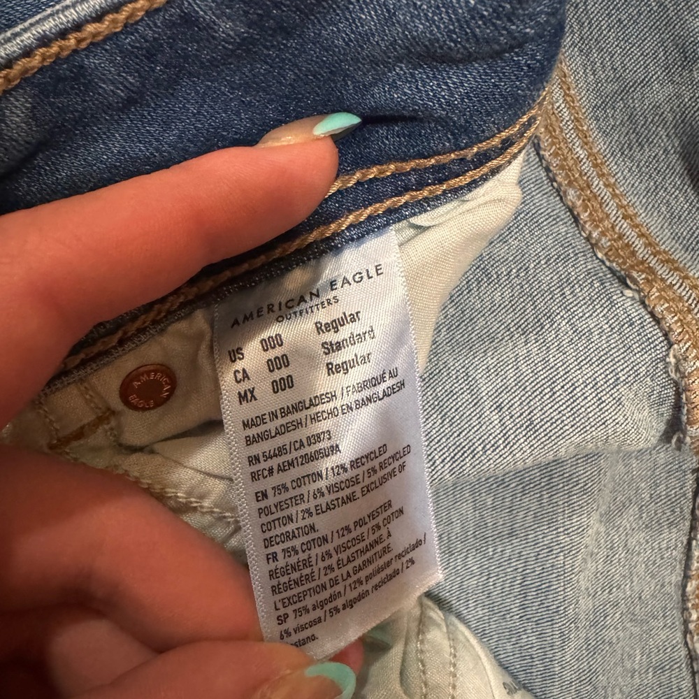 A/E jeans, bootcut, size: 000 R mid wash.